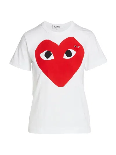 Comme Des Garçons Women's Large Heart T-shirt In White