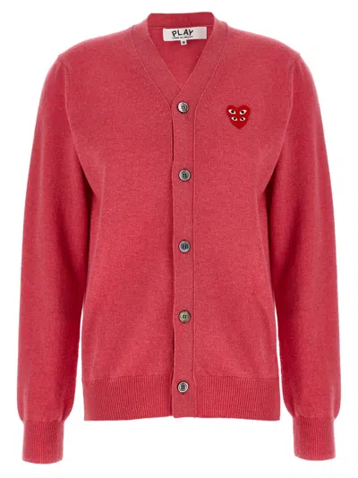 Comme Des Garçons Pink Embroidered V Neck Sweater
