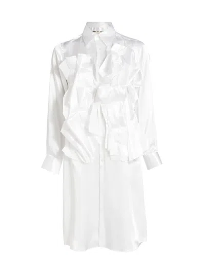 Comme Des Garçons Women's Satin Ruffled Shirtdress In White