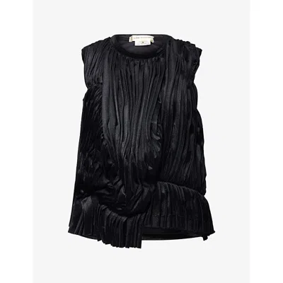 Comme Des Garçons Asymmetric Pleated Draped Jersey-velour Top In Black