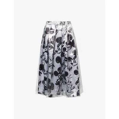 Comme Des Garçons Womens C Pattern X Cl  X Disney Mickey Mouse Flared Woven Midi Skirt In Gray