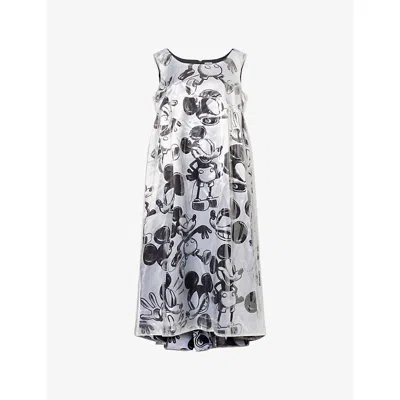 Comme Des Garçons Womens C Pattern X Cl  X Disney Mickey Mouse Sleeveless Woven Midi Dress In Gray