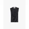 Comme Des Garçons Womens Black Ruffle-trim Sleeveless Woven T-shirt In Black