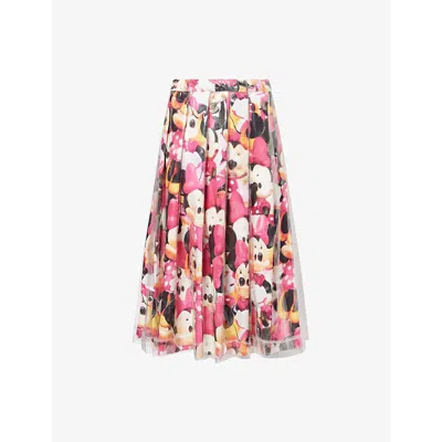 Comme Des Garçons Womens D Pattern X Cl  X Disney Minnie Flared Woven Midi Skirt In Pink