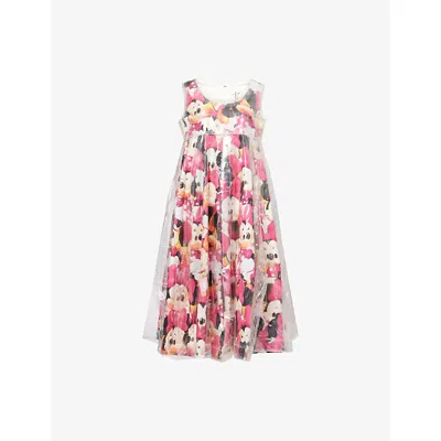 Comme Des Garçons Womens D Pattern X Cl  X Disney Minnie Sleeveless Woven Midi Dress In Pink