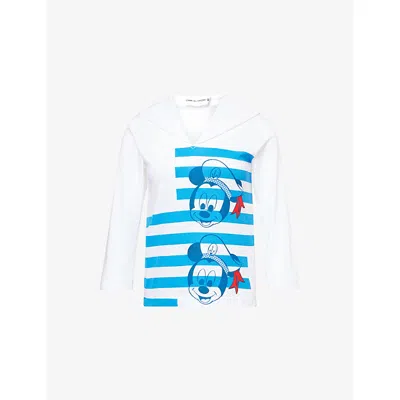 Comme Des Garçons Womens White B Pattern  X Disney Mickey Mouse Sailor-collar Cotton-jersey Top