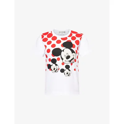 Comme Des Garçons Womens White  X Disney Mikey Mouse Polka-dot Cotton-jersey T-shirt In Multi