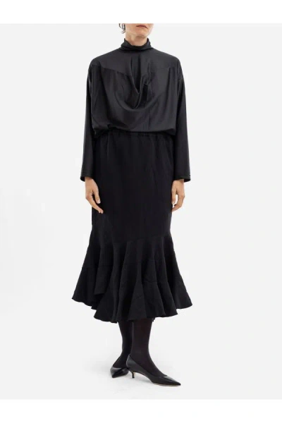 Comme Des Garçons Wool And Fluid Hybrid Skirt In Black