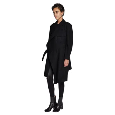 Pre-owned Comme Des Garçons Wool Asymmetric Belted Coat A/w 1987 In Black
