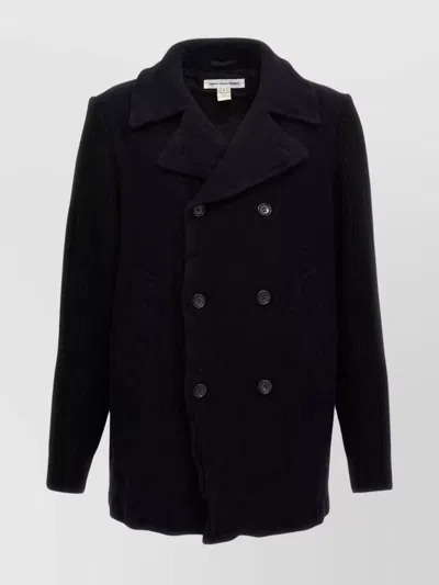 COMME DES GARÇONS WOOL BLEND DOUBLE-BREASTED COAT WITH RIBBED SLEEVES