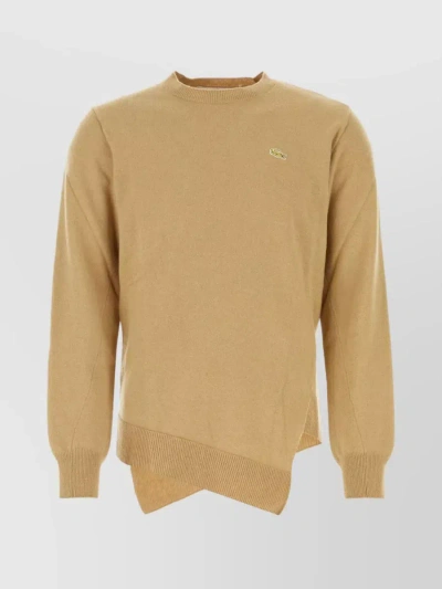 Comme Des Garçons Wool Blend Lacoste Sweater With Asymmetric Hemline In Cream