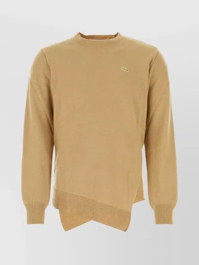 Comme Des Garçons Wool Blend Lacoste Sweater With Asymmetric Hemline In Cream