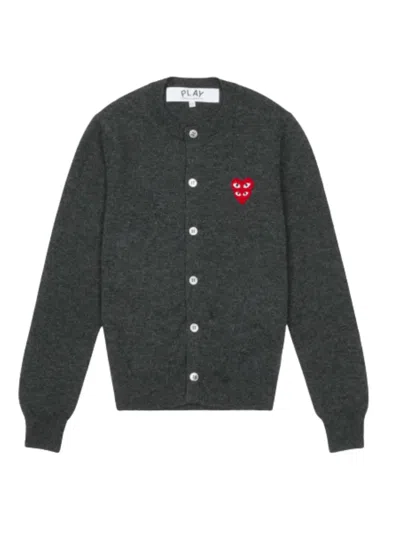 Comme Des Garçons Wool Cardigan With Heart In Gray
