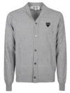 Comme Des Garçons Light Grey V-neck Logo Patch Cardigan In Multi