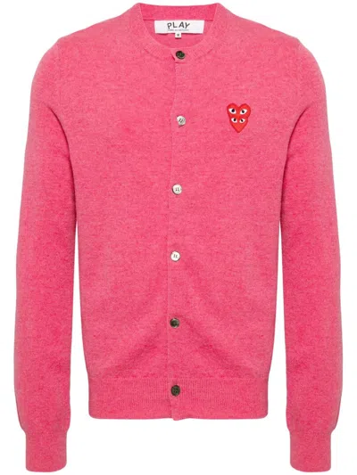 Comme Des Garçons Wool Cardigan With Heart In Pink
