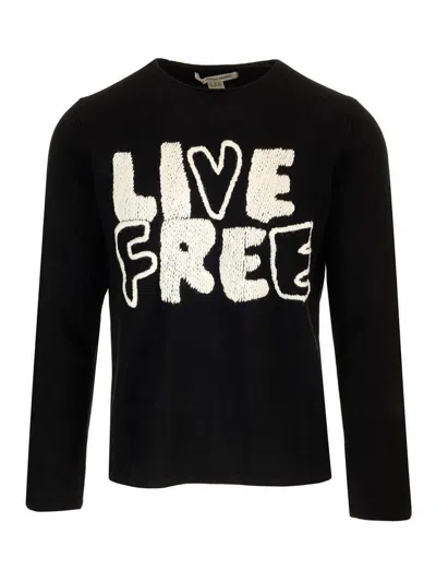 Comme Des Garçons Wool Crewnewck Sweater With  Embroidery In Black