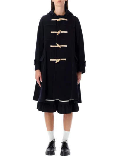 Comme Des Garçons Wool Duffle Coat With Hood And Pockets In Black