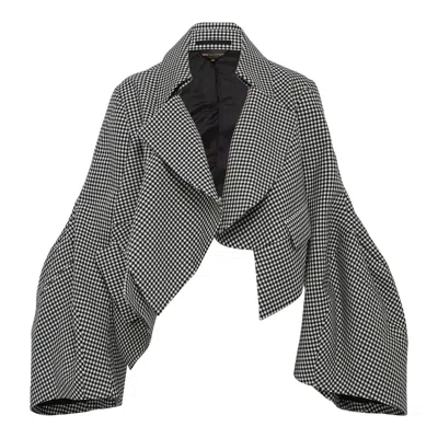Comme Des Garçons Wool Gabardine Gingham Check Jacket In Black