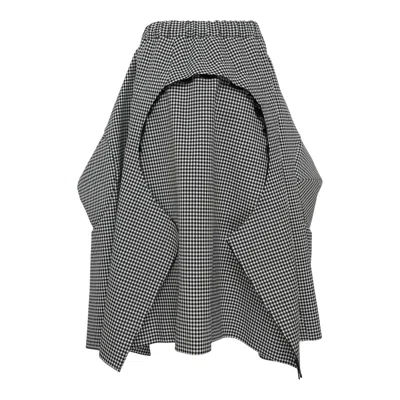 Comme Des Garçons Wool Gabardine Gingham Check Skirt In Gray