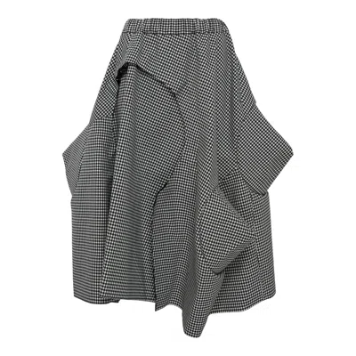 Comme Des Garçons Wool Gabardine Gingham Check Skirt In Gray