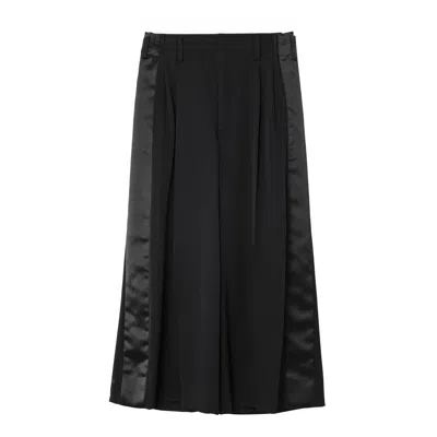 Comme Des Garçons Wool Gabardine X Polyester Satin Pants In Black
