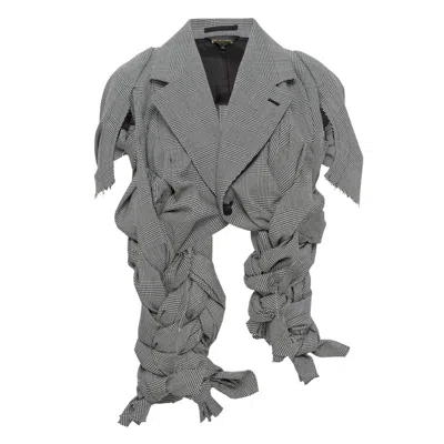 Comme Des Garçons Wool Glen Check Braided Jacket In Gray