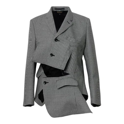 Comme Des Garçons Wool Houndstooth Cutting Out Jacket In Gray