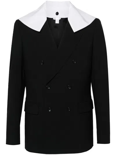 Comme Des Garçons Wool Double Breast Jacket In Black,white