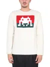 Comme Des Garçons Space Invaders Puff Sleeves Crew Neck Sweater In White