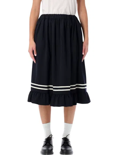 Comme Des Garçons Wool Midi Skirt In Blue