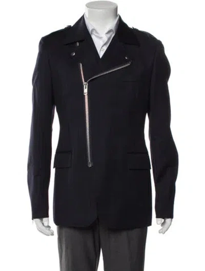 Pre-owned Comme Des Garçons Wool Moto Jacket In Blue