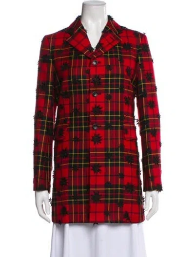 Pre-owned Comme Des Garçons Wool Plaid Print Blazer In Red