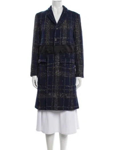 Pre-owned Comme Des Garçons Wool Plaid Print Coat In Blue