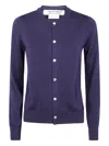 Comme Des Garçons Ribbed Hem Long Sleeve Crew Neck Cardigan In Blue