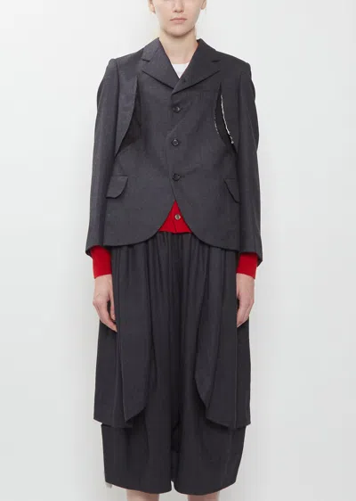 Comme Des Garçons Wool Saxony Curved Hem Jacket In Gray