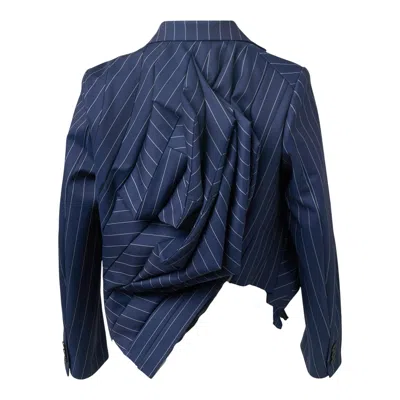 Comme Des Garçons Wool Stripe Jacket In Blue