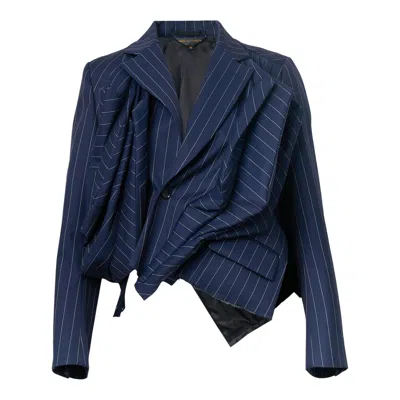 Comme Des Garçons Wool Stripe Jacket In Blue