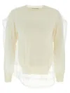 Comme Des Garçons Wool Sweater With Multilayer Tulle Detail In Yellow