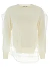 Comme Des Garçons Wool Sweater With Multilayer Tulle Detail In Yellow