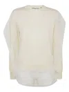 Comme Des Garçons Wool Sweater With Multilayer Tulle Detail In Neutrals