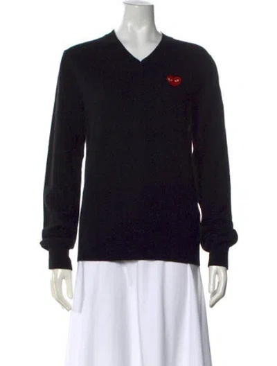 Pre-owned Comme Des Garçons Wool V-neck Sweater In Black