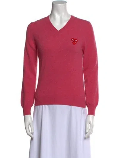 Pre-owned Comme Des Garçons Wool V-neck Sweater In Pink