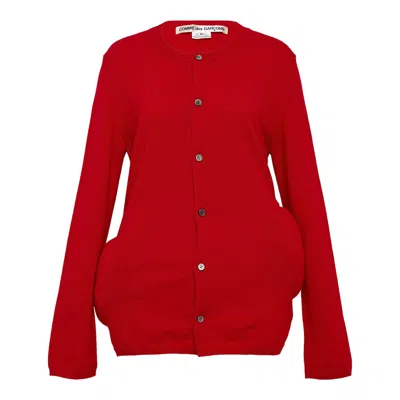 Comme Des Garçons Worsted Wool Jersey Filling Cardigan In Red