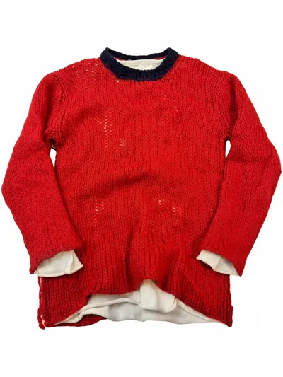 Pre-owned Comme Des Garcons X Comme Des Garcons Homme Plus 1999 Red Punk Layered Double Knit Sweater (size Large)