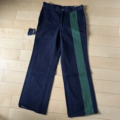 Pre-owned Comme Des Garcons X Comme Des Garcons Homme Plus Ss02 Archive Green Stripe Jeans (destruction Of The Trad) In Raw Indigo