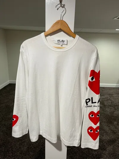 Pre-owned Comme Des Garcons X Comme Des Garcons Play Comme Des Garcon Play Heart Logo Longsleeve White Tee (size Large)
