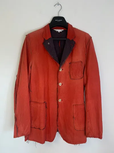 Pre-owned Comme Des Garcons X Comme Des Garcons Shirt Garment Dyed Pig Skin Leather Raw Cut Jacket Red (size Large)