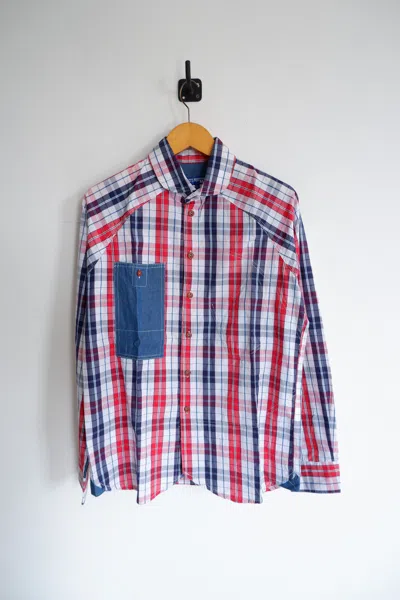 Pre-owned Comme Des Garcons X Junya Watanabe 2005 Junya Watanabe Cdg Plaid Contrast Stitch Shirts (size Large)