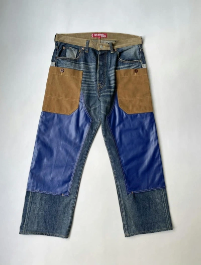 Pre-owned Comme Des Garcons X Junya Watanabe A/w 11 Reworked Double Knee Jeans In Blue/tan
