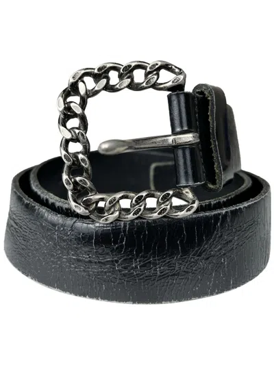 Pre-owned Comme Des Garcons X Junya Watanabe Chain Link Buckle Leather Belt Black